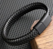 Ciekawa bransoletka skórzana pleciona dla niego unisex rzemyk+ pudełko