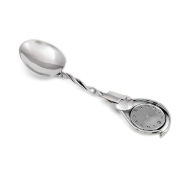 Srebrna klasyczna łyżeczka z zegarem - prezent na chrzest