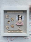 Metryczka w ramce za szybką 3D aniołek na chrzest pamiątka