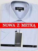 Koszula męska błękitna w paski na krótki rękaw kołnierzyk 39/40