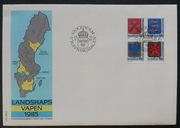Szwecja FDC Mi: 1330-1333  Herb prowincji szwedzkich 