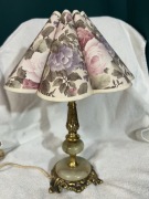 Stylowa Lampa Stołowa Vintage | Mosiądz i Onyks | Klosz w Kwiaty | Retro