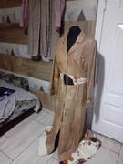 Prawdziwy skórzany płaszcz damski, elementy z futra konia, rozmiar L