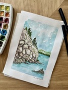 Ręcznie malowany obrazek akwarelowy „Klif”– do pokoju dziecka, oryginał