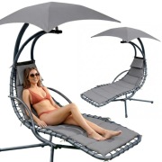 HUŚTAWKA FOTEL BUJANY Z PARASOLEM LIZBONA SZARA