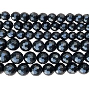 NATURALNY AGAT czarny, koraliki, kulka fasetow., 8 mm.,sznurek 18.5cm.