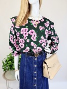 Bluzka damska w kwiaty czarna black Coco Bella L/40 wiosenna na wiosnę