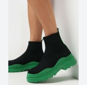 Czarne botki skarpetkowe zielona podeszwa r 41