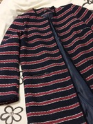 Nowy granatowy płaszcz w czerwone paski z kieszeniami OVS XL 42 