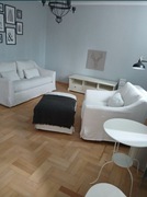 IKEA Farlov komplet sofa 2 osobowa, fotel, podnóżek kolor biały