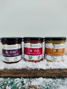 Miód 3x0.45kg z maliną jagodą goździkami i pomarańczą liofilizowaną prezent