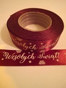Wstążka tasiemka świąteczna bordowa szer.25 mm; dł.22 m