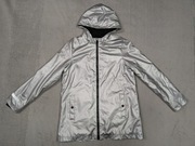 Srebrna ocieplana kurtka wiatrówka przeciwdeszczowa z kapturem M&S 158