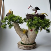 Stroik wielkanocny drzewko ptaszki bocian handmade dekoracja na stół