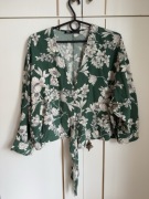 Bluzka w kwiaty z wiązaniem zielona Zara 38/M