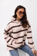 BLUZA DRESOWA Z KAPTUREM OVERSIZE PASY BEŻ CZEKOLADA 