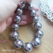 Nowy naszyjnik stal nierdzewna duże XL korale w kolorze srebrnym