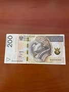Banknot 200 zł ciekawy numer 