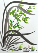 Dzika orchidea, japońskie malarstwo sumi-e, tusz. Original Akwarela A4