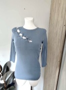 Bluzka damska niebieska prążkowana z ozdobnym wiązaniem, nowa , S,M,L