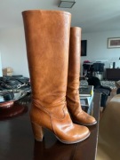 Cognac colored high heeled boots - size 40