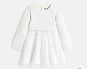 Biała ciepła sukienka rozm. 80 Chrzest Okaidi Obaibi+ futerko szalik biały