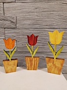 Figurka z drewna ; Tulipany z drewna ; Kwiaty ; Zestaw 3szt.