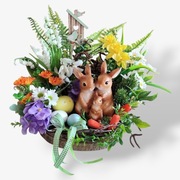 Stroik wielkanocny zajączki 32 cm rękodzieło drewno prezent