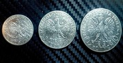 Zestaw trzech monet głowa Polonia kobieta ZZM 1933 2zl 5zl 10zl srebro AG 