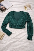 Zielony top cekinowy | kopertowy dekolt | crop top | imprezowy glam