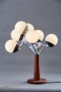 LAMPA STOŁOWA, DREWNO, Z 7 BIAŁYMI KULAMI HANDMADE