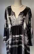 Wizytowa tunika Masai XXL wiskoza czarna biały print b.dobry stan 3/4 rękaw