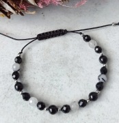 Czarny Turmalin Kwarc z Turmalinem Onyks  Bransoletka Minerały Rękodzieło 