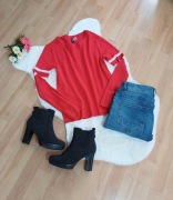 Czerwony sweter damski HM rozmiar M elastyczny prążkowany