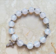 Różaniec bransoletka dziesiątka  biała brokatowa koraliki 8mm