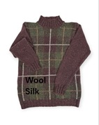 SCOTT OFFICER Sweter M Wełna & Jedwab Półgolf Brąz Krata Premium