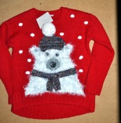 34* Świąteczny sweter zabawny puchaty Miś 6/7 lat_122 cm