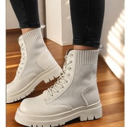 Botki bezowe jasne 40 41 skarpetkowe wiązane sznurowane 