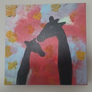 Obraz malowany unikat 32 x 32 cm żyrafki
