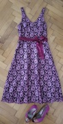 Sukienka Zero 36 38 fioletowa na ramiączkach szarfa ślub wesele studniówka