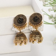 Orientalne kolczyki jhumki czarne złote cyrkonie koraliki etno boho