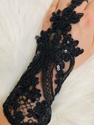 Mitenki Czarne Koronkowe Rękawiczki Bez Palców Alt Gotyk Sexy Cekiny
