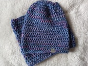 Komplet czapka beanie smerfetka komin szydełkowy