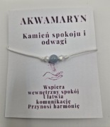 Bransoletka damska na sznurku, kamień naturalny  akwamaryn, kamień spokoju
