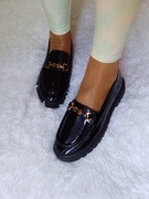 (40/41) Czarne, hologramowe Mokasyny baleriny wieczorowe, NOWE 