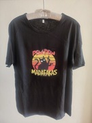 Damski t-shirt czarny M z okrągłym dekoltem z nadrukiem kot "PEW PEW"