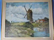 M. Willner, Pejzaż z wiatrakiem, olej.