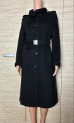 CINQUE czarny płaszcz z paskiem wełna dziewicza & kaszmir rozmiar S