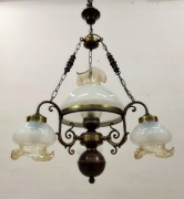 Mosiężno drewniany żyrandol 65cm a la lampa naftowa