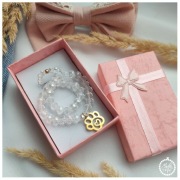 Komplet biżuterii, bransoletka i pierścionek, kryształki, stal + GRATIS